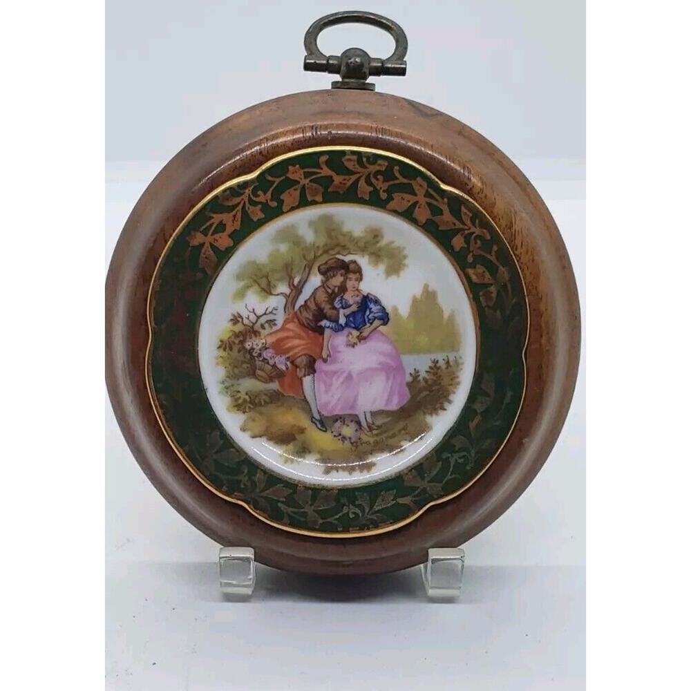 Vintage Limoges Mini Plate Courting Couple Framed Deco Collectible Gift